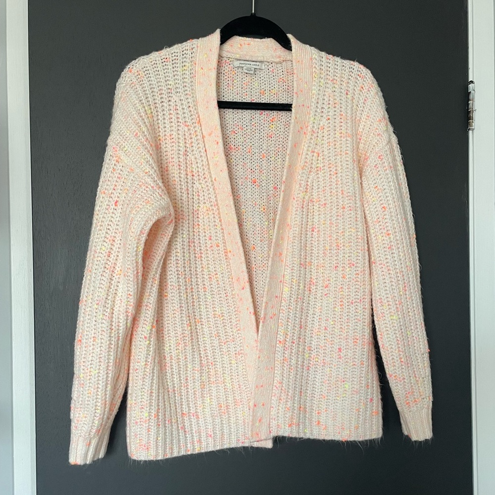American Eagle Pink Confetti Knit Oversized Cardigan - Size Small